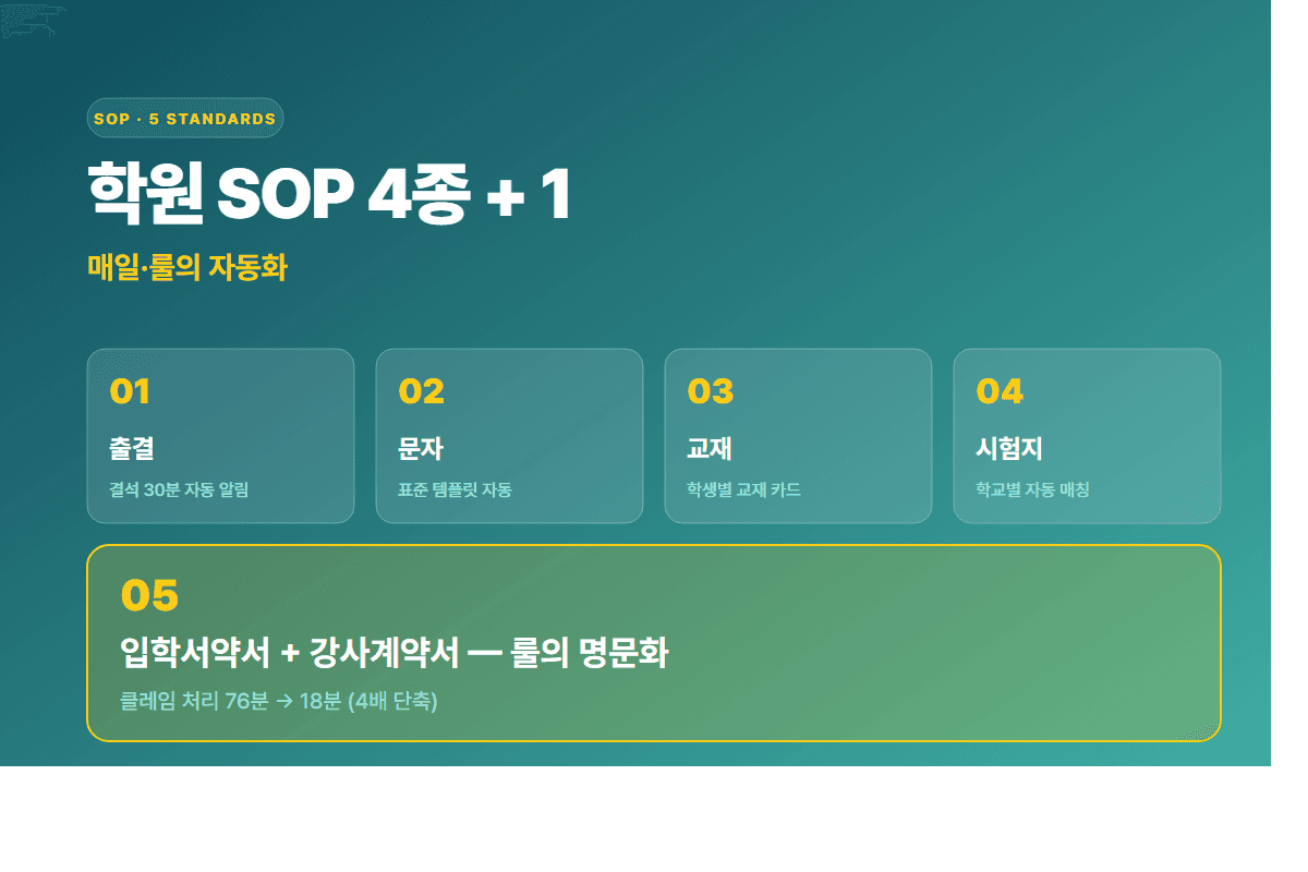 학원 SOP 4종 + 1 — 결정의 자동화